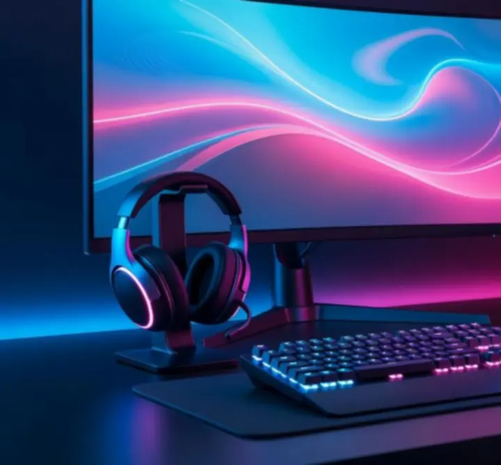 Модерен геймърски хардуерен сетъп с RGB осветление